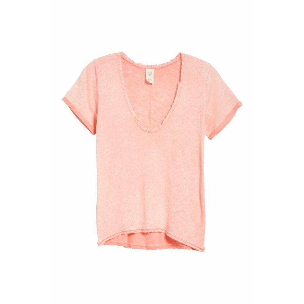 Free People NEW Pink Coral Distressed Lace Top XS
